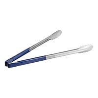 Vollrath 4781630 Jacob's Pride 16" Stainless Steel Scalloped Tongs with Blue Coated Kool Touch® Handle