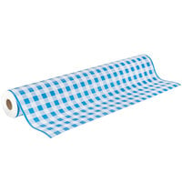 40" x 300' Paper Table Cover with Blue Gingham Pattern