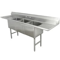 Advance Tabco FC-3-1818-18RL Three Compartment Stainless Steel Commercial Sink with Two Drainboards - 90 inch Long, 18 inch x 18 inch x 14 inch Compartments