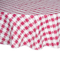 Intedge 60" Round Burgundy Gingham Vinyl Table Cover with Flannel Back