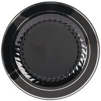 Fineline Silver Splendor 510-BKS 10" Black Plastic Plate with Silver Bands - 120/Case