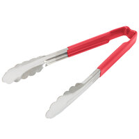 Vollrath 4780940 Jacob's Pride 9 1/2" Stainless Steel Scalloped Tongs with Red Coated Kool Touch® Handle
