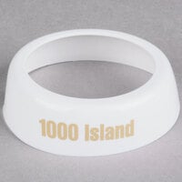 Tablecraft CB8 Imprinted White Plastic "1000 Island" Salad Dressing Dispenser Collar with Beige Lettering