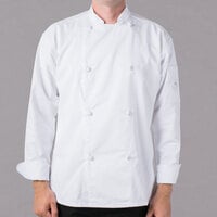 Mercer Culinary Genesis® Unisex Lightweight White Customizable Long Sleeve Chef Jacket with Cloth Knot Buttons M61020WH - 3X