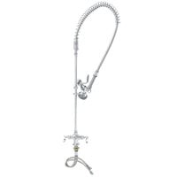 T&S B-0113-B-TEE EasyInstall Deck Mounted 44 1/4" High Pre-Rinse Faucet with Flex Inlets, 44" Hose, Tee Assembly, and 6" Wall Bracket