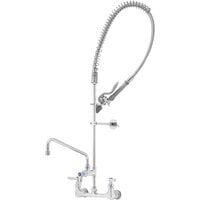 T&S B-0133-ADF12-BC EasyInstall Wall Mounted 37 1/2" High Pre-Rinse Faucet with Adjustable 8" Centers, Low Flow Spray Valve, 44" Hose, 12" Add-On Faucet, and 6" Wall Bracket