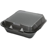 Genpak SN243-BK 8" x 8" x 3" Black 3-Compartment Hinged Lid Foam Container - 100/Pack
