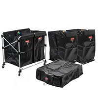 Rubbermaid Laundry Cart, 4 Bushel Deluxe Collapsible 2 Section X-Cart with Black Cover and Extra 4 Bushel Bags