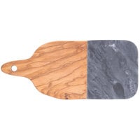 American Metalcraft OWBB8 6" x 3 1/2" Olive Wood and Black Marble Serving Board