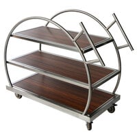 Eastern Tabletop WT6839 44" x 21" x 39" 3-Tier Round Flip Cart with Stainless Steel Frame and Reversible Wood Shelves