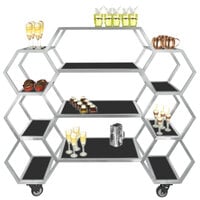 Eastern Tabletop AC1730BK 63" x 17 3/4" x 60" Honeycomb Stainless Steel Rolling Buffet with Black Acrylic Shelves
