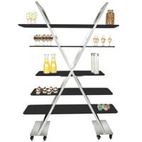 Eastern Tabletop AC1700BK 55" x 17" x 74" X-Shaped Stainless Steel Rolling Buffet with Black Acrylic Shelves