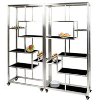 Eastern Tabletop AC1760BK 71" x 14" x 73" Square Stainless Steel Rolling Buffet Set with Black Acrylic Shelves