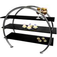 Eastern Tabletop AC1755BK 33" x 13" x 27 1/2" Stainless Steel 3 Tier Circular Tabletop Display Stand with Black Acrylic Shelves