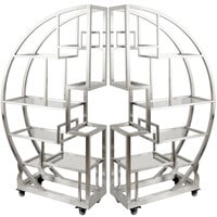 Eastern Tabletop AC1790 72 1/2" x 13 3/4" x 72" Cartwheel Stainless Steel Rolling Buffet Set with Clear Acrylic Shelves