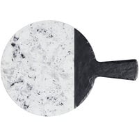 Elite Global Solutions M12RWSM Horizon Slate 12" Faux Slate and Marble Round Serving Board with Handle