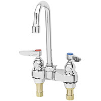 T&S B-0873 Deck Mounted Lavatory Faucet with Pop Up Drain and 4" Centers - 2 7/8" Rigid Gooseneck Nozzle