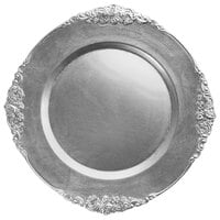 Charge It by Jay 13" Round Royal Silver Leaf Embossed Plastic Charger Plate - 12/Pack