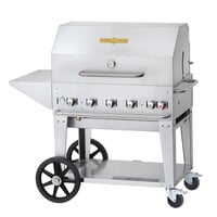 Crown Verity MCB-36 PKG Natural Gas Portable Outdoor BBQ Grill / Charbroiler with Roll Dome, Outdoor Cover, Shelf, and Bun Rack