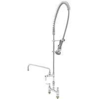 T&S B-0123-12CRCCVB EasyInstall Deck Mounted 45 1/4" High Pre-Rinse Faucet with Adjustable 8" Centers, 44" Hose, 12" Add-On Faucet, and 6" Wall Bracket