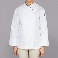 Chef Revival Corporate LJ008 Ladies White Customizable Executive Long Sleeve Coat with Black Piping - S