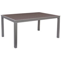 BFM Seating Seaside 35" x 72" Soft Gray Metal Bolt-Down Standard Height Table with Gray Synthetic Teak Top