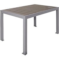 BFM Seating Seaside 31" x 48" Soft Gray Metal Bolt-Down Standard Height Table with Gray Synthetic Teak Top