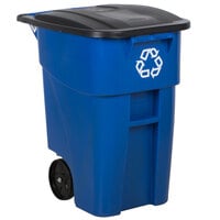 Rubbermaid FG9W2773BLUE 50 Gallon Blue Wheeled Round Recycling Bin with Lid