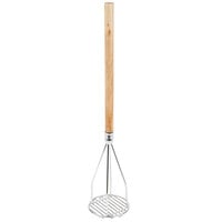 Thunder Group 24" Chrome Plated Round-Faced Potato Masher with Wood Handle