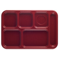 Cambro 10146CW416 Camwear 10" x 14 1/2" Right Handed Heavy-Duty Polycarbonate NSF Cranberry 6 Compartment Serving Tray - 24/Case