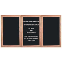 Aarco ODC3672-3L 36" x 72" Red Oak Enclosed Wooden Indoor Message Center with Black Letter Board and 3/4" Letters - 3 Hinged Locking Doors
