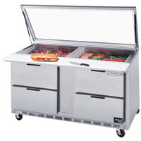 Beverage-Air SPED60HC-24M-4-STL 60" 4 Drawer Mega Top Refrigerated Sandwich Prep Table with Glass Lid
