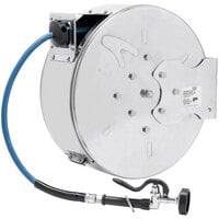 T&S B-7142-C01 50' Enclosed Stainless Steel Hose Reel with Blue Spray Valve