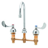 T&S B-2866-05-LF15 Deck Mount Faucet with 8" Centers, 4" Wrist Action Handles, and EasyInstall Inlets - 5 3/4" Spread