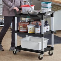 Choice Black Utility / Bussing Cart with Three Shelves - 32 inch x 16 inch