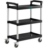 Choice Black Utility / Bussing Cart with Three Shelves - 32 inch x 16 inch