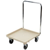 Vollrath Traex® 21" x 21" Beige Recycled Rack Dolly with 30" Chrome-Plated Handle and Two Locking Casters