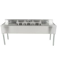 Eagle Group B6C-18 3 Bowl Bar Sink With Two 19" Drainboards and Splash Mount Faucet 72" Long