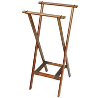 CSL 1178BSO Back Saver 38" Dark Walnut Extra Tall Wood Tray Stand with Brown Bottom Straps - 5/Pack