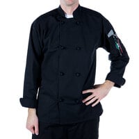 Mercer Culinary Millennia® M60012 Unisex Black Customizable Long Sleeve Cook Jacket with Cloth Knot Buttons