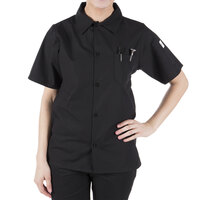 Mercer Culinary Millennia® Black Unisex Customizable Air Short Sleeve Cook Shirt with Full Mesh Back M60200BK - XS
