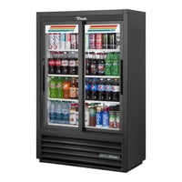 True GDM-33SSL-56-HC-LD 36" Black Narrow / Low Profile Convenience Store Merchandiser Refrigerator with Sliding Glass Doors