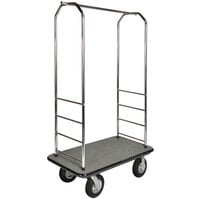 CSL 2099GY-080 43" x 23" x 72 1/2" Customizable Easy-Mover Brushed Stainless Steel Series Gray Carpeted Luggage Cart with 8" Black Semi-Pneumatic Casters