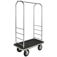 CSL 2099BK-080 43" x 23" x 72 1/2" Customizable Easy-Mover Brushed Stainless Steel Series Black Carpeted Luggage Cart with 8" Black Semi-Pneumatic Casters