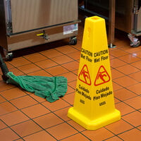 Lavex 27 inch Caution Wet Floor Cone-Shaped Sign