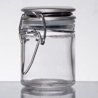 Tablecraft H15S&P 1.5 oz. Resealable Salt and Pepper Shaker Glass Jar with Stainless Steel Clip-Top Lid