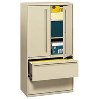 HON 785LSL 700 Series Putty Storage Cabinet with Two Lateral Filing Drawers - 36" x 19 1/4" x 67"