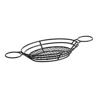 Clipper Mill by GET 4-38822 11" x 8" Black Powder Coated Iron Oval Wire Basket with Raised Grid Base and 2 Ramekin Holders
