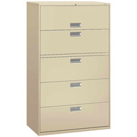 HON 695LL 600 Series Putty Five-Drawer Lateral Filing Cabinet - 42" x 19 1/4" x 67"