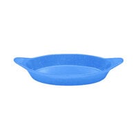 Tablecraft CW1725BS 16 oz. Blue Speckled Cast Aluminum Oval Server with Shell Handles